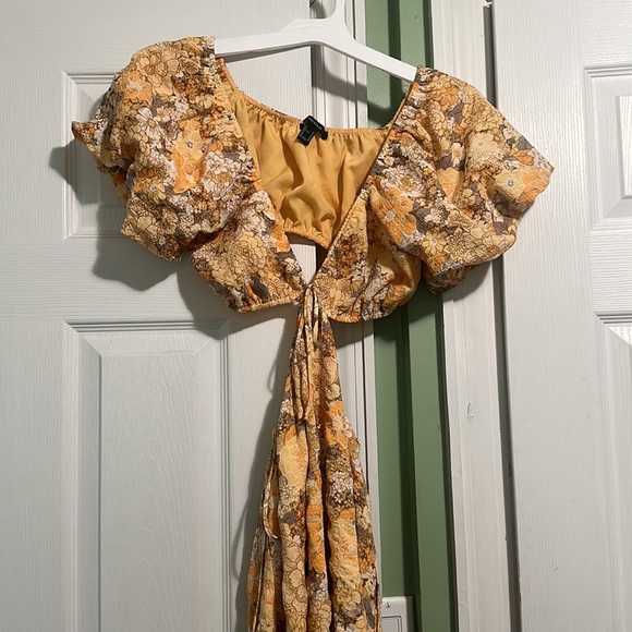 Yellow Floral Mini Dress with Cutouts - Picture 5 of 5